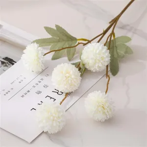 Künstliche 5-Kopf Pompon Chrysantheme Kunstblume Zweig für Heimdeko Fotografie Requisite.