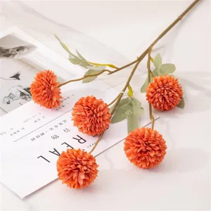 Künstlicher oranger Pompon Chrysanthemen Zweig für Heimtextilien, Hochzeitsdeko und Fotorequisiten.