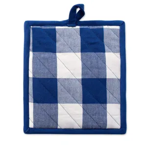 Blue and white checkered kitchen pot holder, thick cotton heat resistant pad for baking.