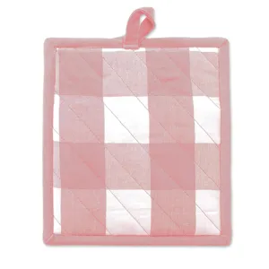 Pink white checkered kitchen pot holder heat resistant cotton pad for baking oven cooking.