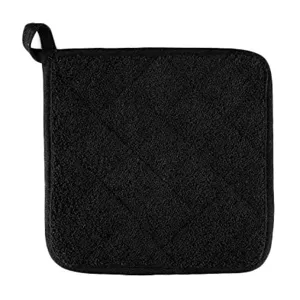 Manique de cuisine épaisse en coton noir isolante thermique résistante avec boucle.
