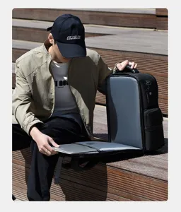 Men's business laptop backpack multi-compartment waterproof travel daypack detail view