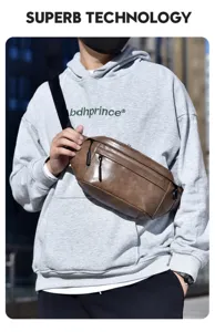 Modische braune PU Leder Brusttasche für Herren lässige Umhängetasche stylischer Rucksack