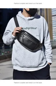Modische schwarze Leder Brusttasche für Herren, trendige Umhängetasche für den Alltag.