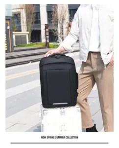Men black waterproof business backpack with usb port casual travel laptop school bag