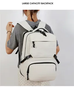 Large capacity minimalist business travel laptop backpack with multiple compartments and durable zippers.