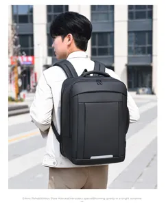 Close up view of the black multi-functional waterproof business backpack USB laptop compartment