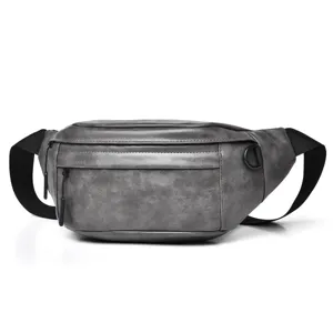 Graue PU Leder Brusttasche Herren lässige stilvolle Gürteltasche Umhängetasche neu