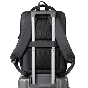 Unisex large capacity travel backpack with luggage strap, durable black school book bag.