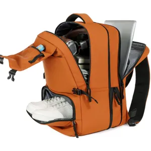 Large capacity business travel backpack for men, lightweight laptop bag with shoe compartment.