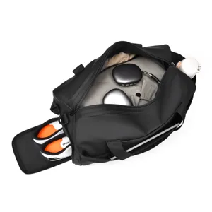 Large capacity black men shoulder travel duffel bag with a separate shoe compartment.