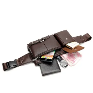 Men's leather waist bag multi-functional chest pack fashion messenger bag with multiple pockets for daily use
