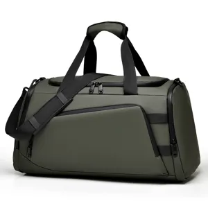 Waterproof gym duffel bag for men, multifunctional travel luggage bag with dry wet separation.