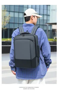 Men's multi-functional business laptop backpack scene detail, casual large capacity design.