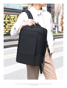 Men's multi-functional business laptop backpack with USB port, large capacity and stylish design.