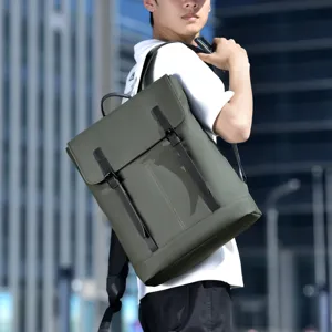 Men casual waterproof backpack large capacity business commuter laptop school bag stylish green