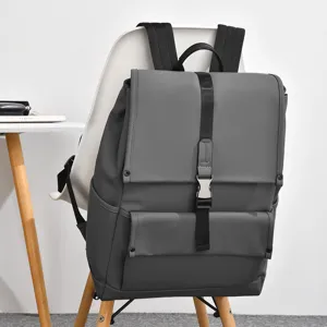 Casual grey laptop backpack for men, lightweight oxford school and travel bag.