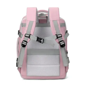 Pink travel laptop backpack, large capacity business casual daily daypack for women.