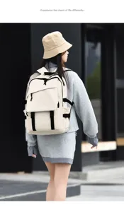 Casual large capacity backpack detail shot, durable student travel school bag style daily use.