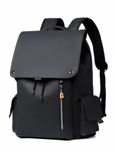Minimalist waterproof black backpack with large capacity for travel, school and daily commuter use.