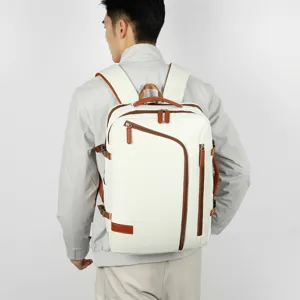 Sac à dos d'ordinateur étanche pour homme grande capacité voyage affaires blanc