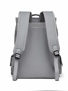 Grey waterproof casual backpack back view showing adjustable straps and large capacity.