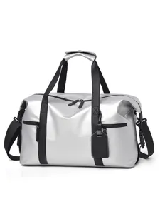 Waterproof silver travel duffel bag with large capacity for men gym and sports usage
