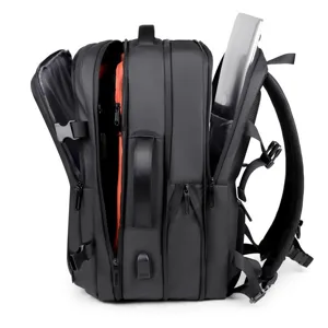 Men large capacity business laptop backpack, side view showing multi-compartment resistant bag.