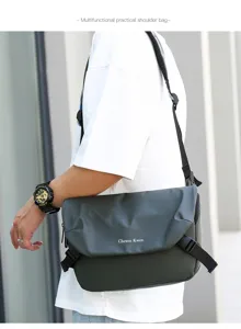 Men's casual oxford cloth messenger bag, multifunctional single shoulder crossbody bag detail.