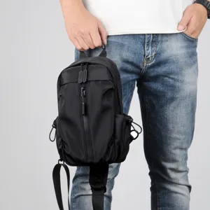 Stylish black men chest bag multi-functional casual sling backpack for travel daily use