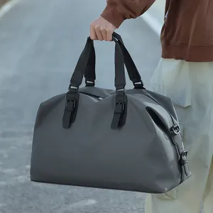 Large capacity gray travel duffel bag waterproof gym sports shoulder handbag for men