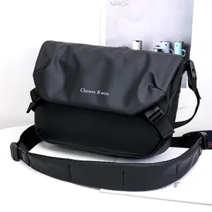 Stylish black messenger bag for men, durable oxford cloth crossbody shoulder bag.