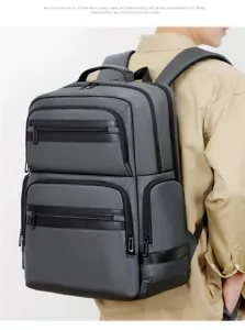 Men business waterproof backpack large capacity casual travel school laptop daypack grey