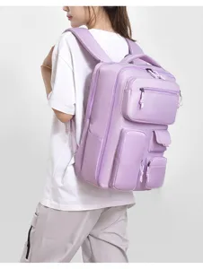 Stylish solid color multi-pocket commuter casual backpack ideal for daily travel and school use.