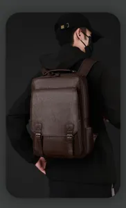 Zaino vintage in pelle PU da uomo grande capacita casual borsa per computer portatile