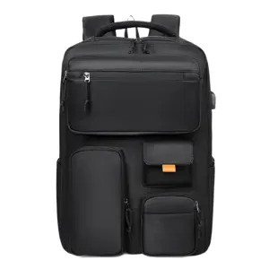 Black commuter business backpack with multiple pockets and USB port for daily travel and laptop.