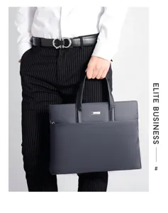 Borsa da lavoro uomo in tessuto oxford borsa a mano borsa a tracolla per laptop dettaglio vista.