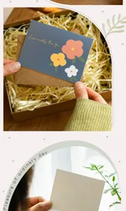 Close-up detail of the elegant floral greeting card with gold foil lettering and envelope.