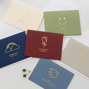 Minimalist Gold Foil Greeting Card Set Blank Blessing Message Card With Envelope And Seal Sticker For Birthday Festival