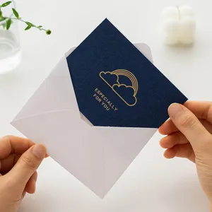 Gold foil stamping greeting card with envelope, message card for birthday holiday celebrations.
