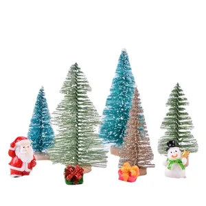 Ensemble mini sapin de noël micro paysage neige arbres père noël bonhomme de neige
