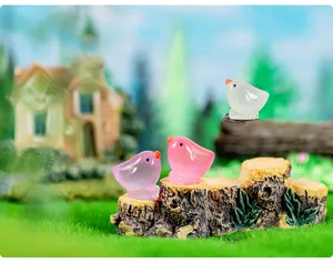 Miniature resin bird figurines, cute glowing micro landscape desktop decor for succulent moss pots.