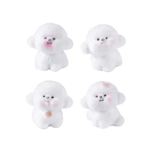 Mini Beflockte Harz Weiße Welpen Figuren Kreative Miniatur Hund Statuen Für DIY Puppenhaus Deko Auto Desktop Ornamente Zubehör