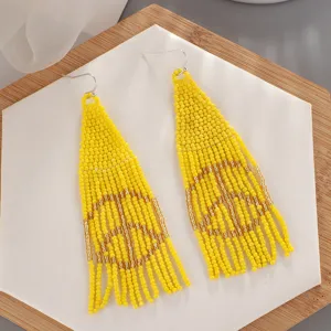 Bohemian Ethnic Handmade Seed Bead Tassel Earrings Peace Sign Geometric Colorful Dangle Drop Earrings For Women Jewelry Gift