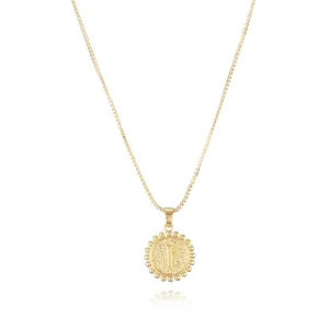 Vergoldete Buchstaben Münze Anhänger Halskette mit Kette, elegante Modeschmuck Details für Damen.
