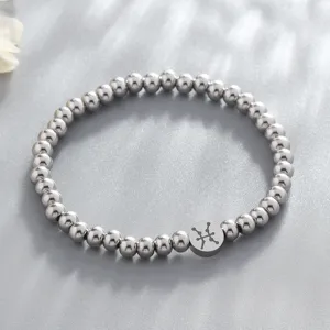 Stainless steel beaded bracelet featuring a charming Pisces zodiac sign pendant for women.