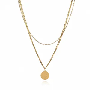 Stainless steel double layer gold letter A pendant necklace detailed view for fashion women.