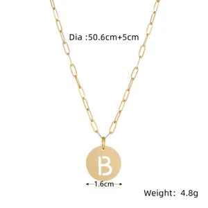 Stainless steel letter necklace detail showing 50cm chain and hollow B pendant specs.