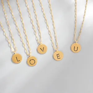 Minimalist Stainless Steel Letter Pendant Necklace Alphabet Hollow Round Clavicle Chain Hip Hop Jewelry For Women
