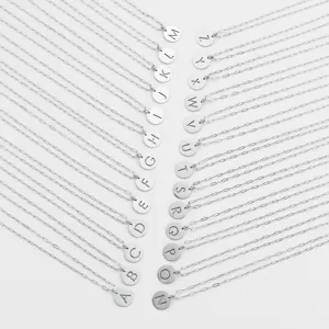 Stainless steel letter necklace 26 alphabet hollow round pendant chain jewelry for women